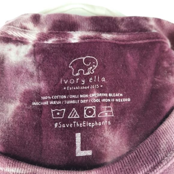 Ivory Ella tie dye cotton Save the Elephants purple white size L short sleeve - Picture 11 of 11